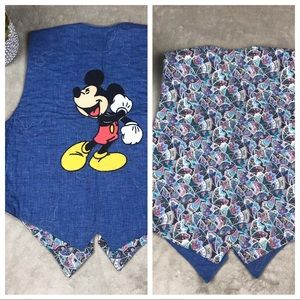 REVERSIBLE VTG Mickey Mouse Open Vest handmade